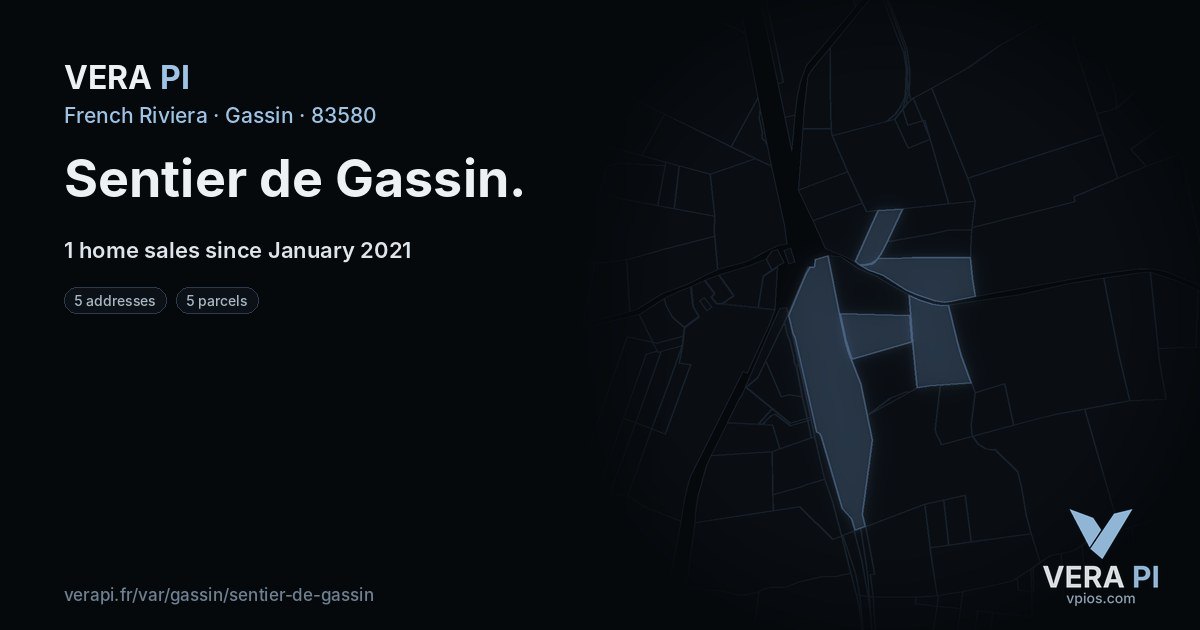 Sentier de Gassin, Gassin at night – every parcel coloured by the prices around it, the street's own parcels lit