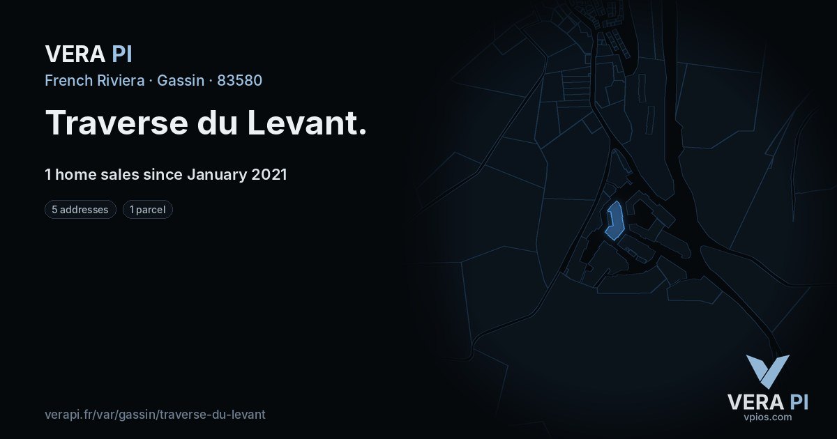 Traverse du Levant, Gassin at night – every parcel coloured by the prices around it, the street's own parcels lit