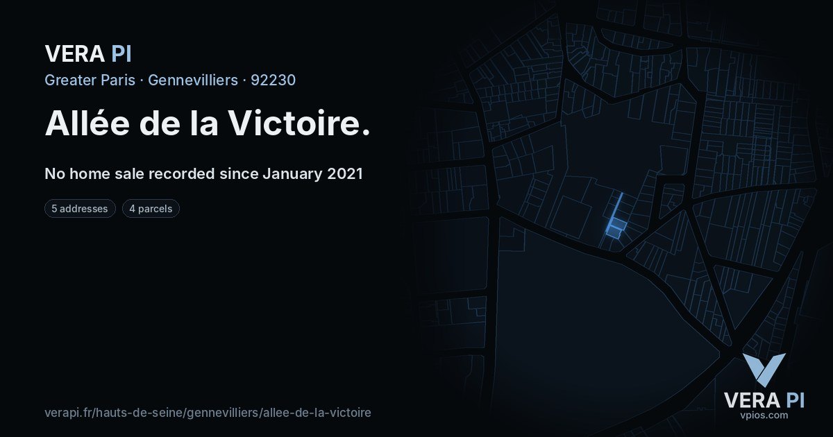 Allée de la Victoire, Gennevilliers at night – every parcel coloured by the prices around it, the street's own parcels lit