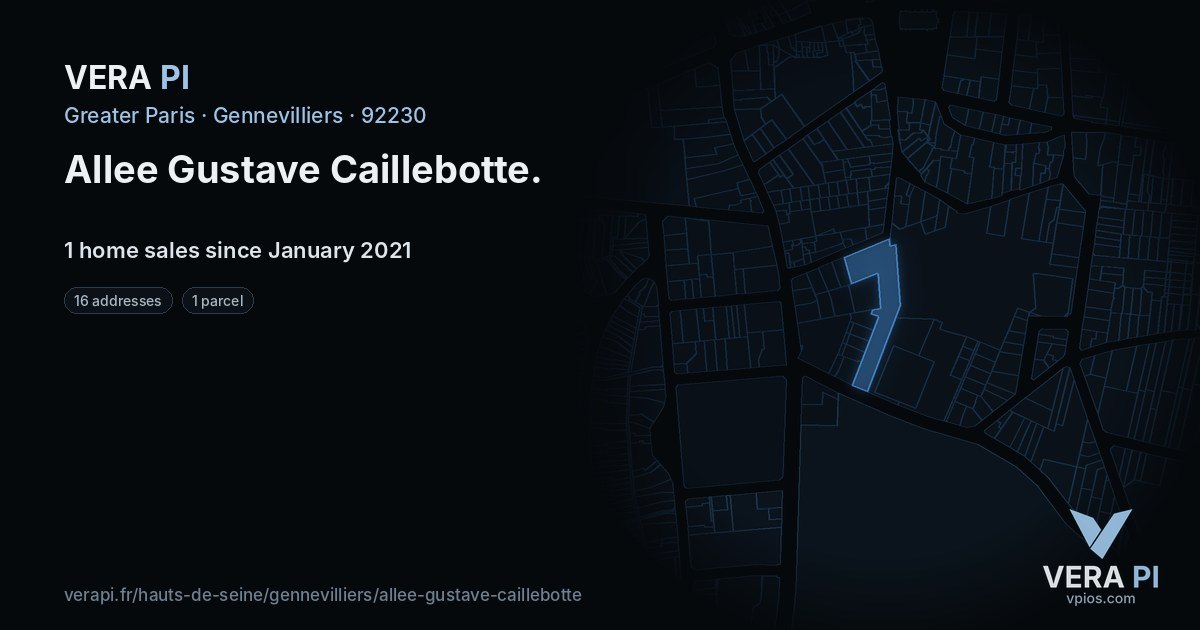 Allee Gustave Caillebotte, Gennevilliers at night – every parcel coloured by the prices around it, the street's own parcels lit