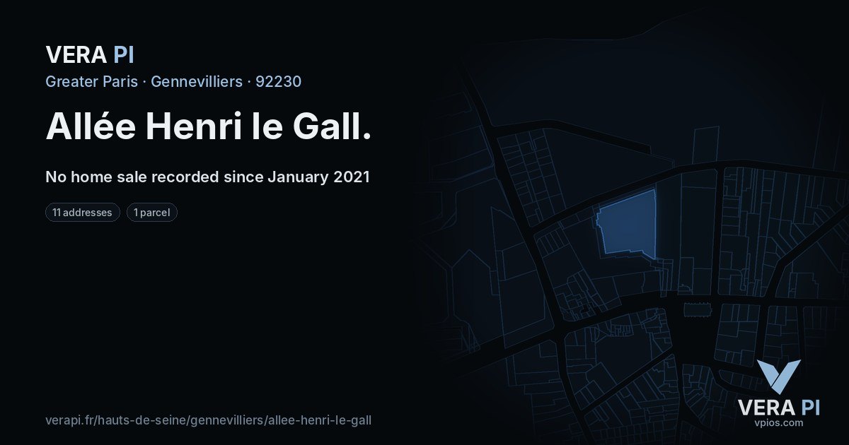 Allée Henri le Gall, Gennevilliers at night – every parcel coloured by the prices around it, the street's own parcels lit