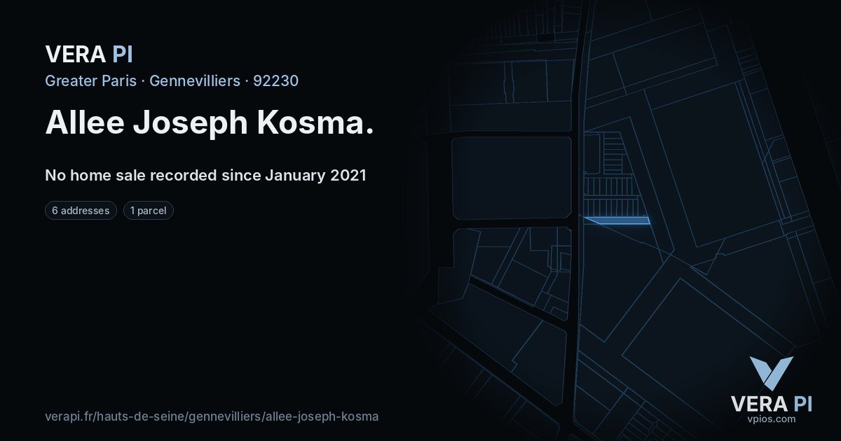 Allee Joseph Kosma, Gennevilliers at night – every parcel coloured by the prices around it, the street's own parcels lit