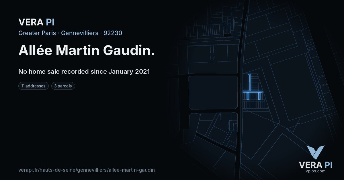 Allée Martin Gaudin, Gennevilliers at night – every parcel coloured by the prices around it, the street's own parcels lit