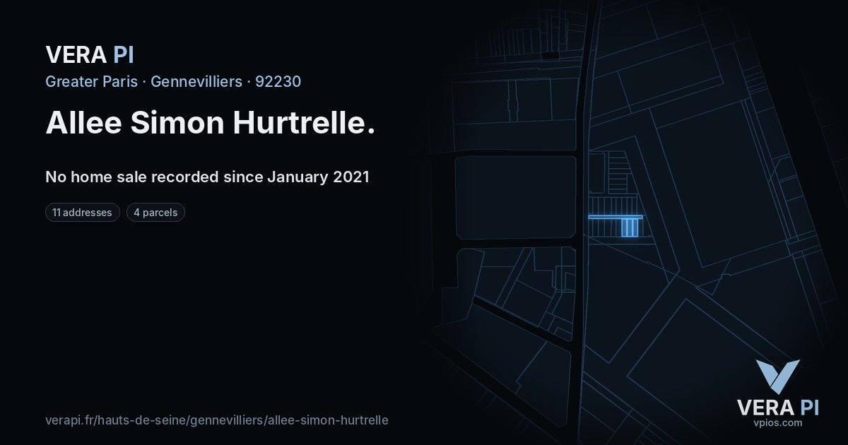 Allee Simon Hurtrelle, Gennevilliers at night – every parcel coloured by the prices around it, the street's own parcels lit