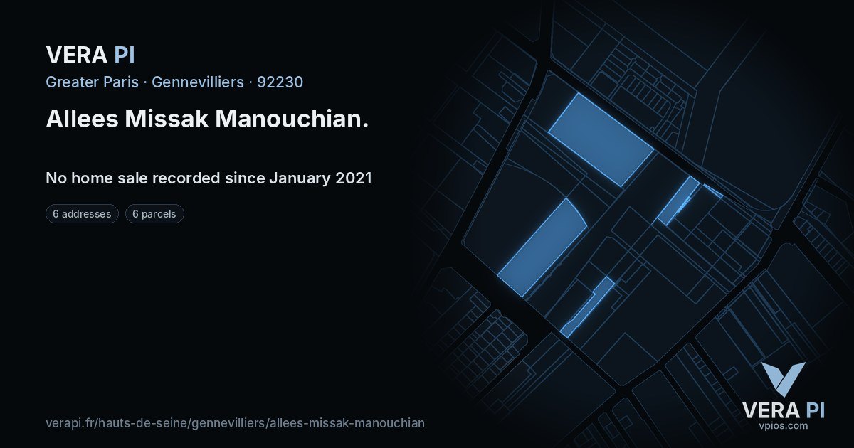 Allees Missak Manouchian, Gennevilliers at night – every parcel coloured by the prices around it, the street's own parcels lit