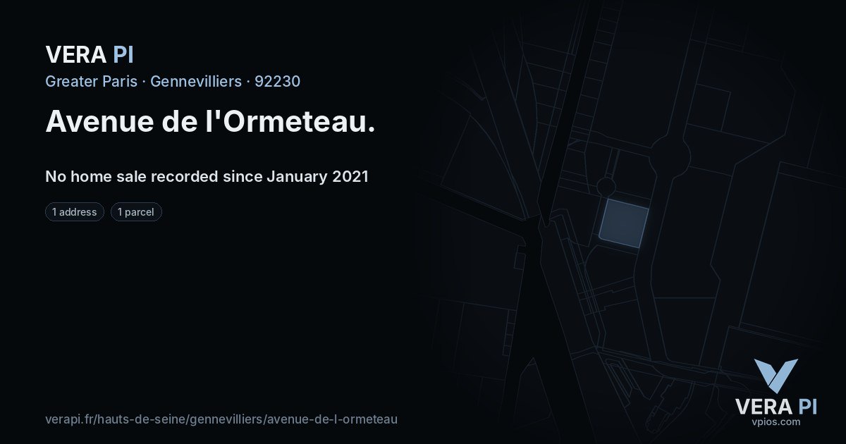Avenue de l'Ormeteau, Gennevilliers at night – every parcel coloured by the prices around it, the street's own parcels lit
