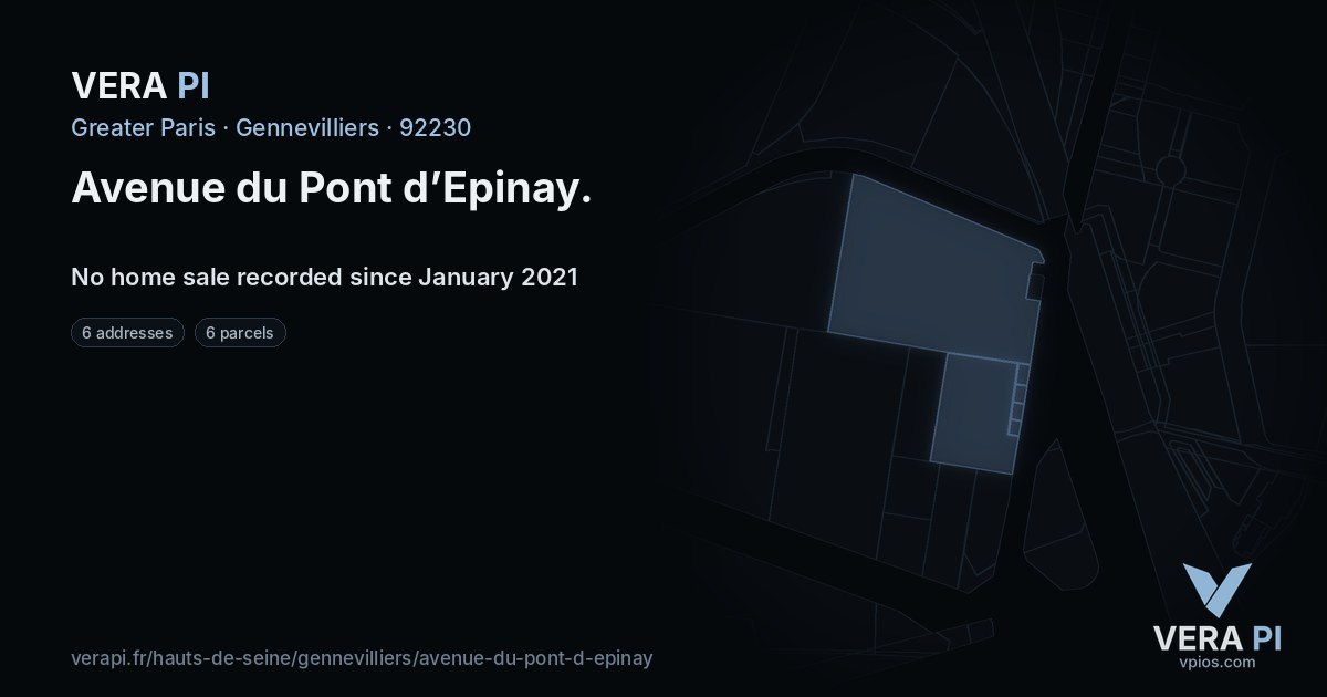 Avenue du Pont d’Epinay, Gennevilliers at night – every parcel coloured by the prices around it, the street's own parcels lit