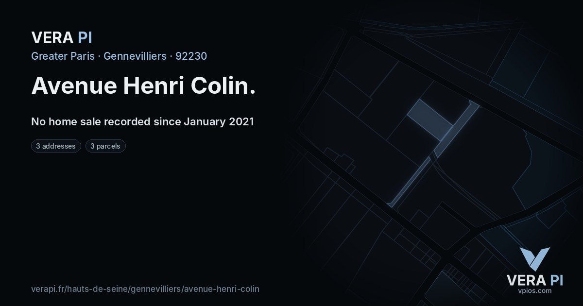 Avenue Henri Colin, Gennevilliers at night – every parcel coloured by the prices around it, the street's own parcels lit