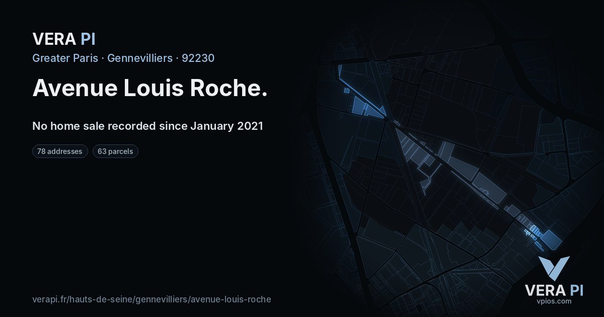 Avenue Louis Roche, Gennevilliers at night – every parcel coloured by the prices around it, the street's own parcels lit