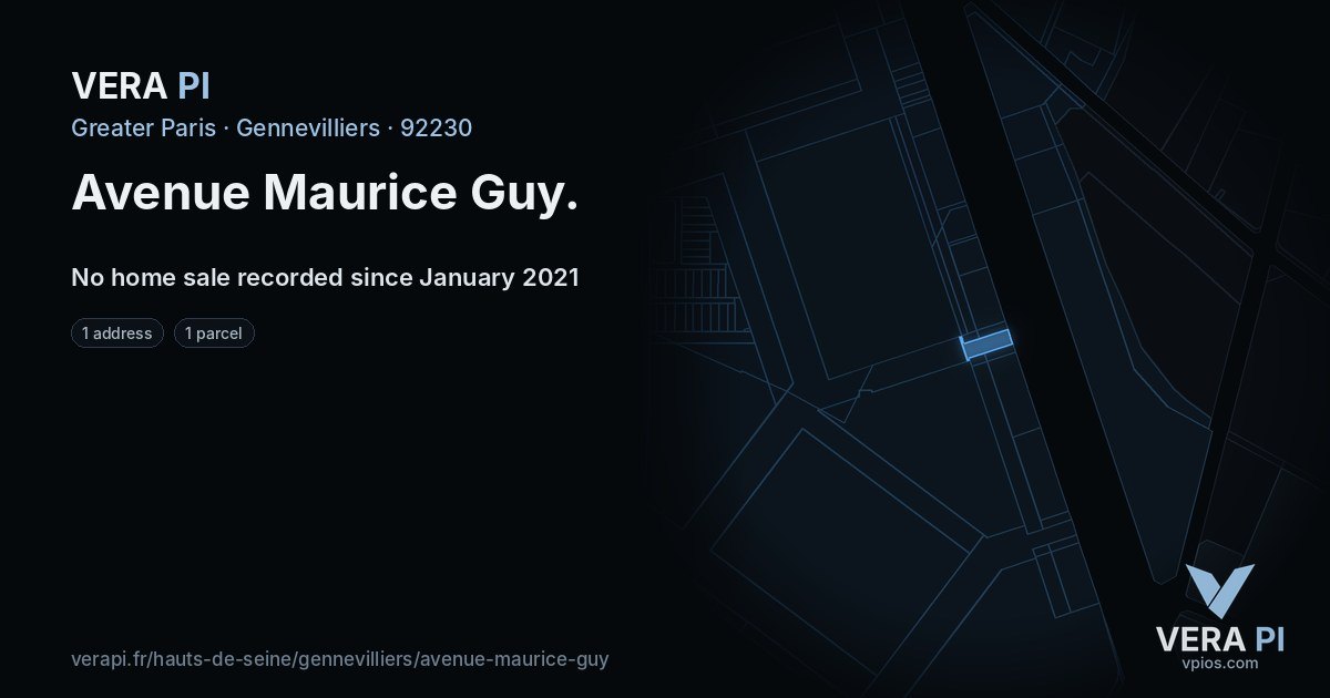 Avenue Maurice Guy, Gennevilliers at night – every parcel coloured by the prices around it, the street's own parcels lit