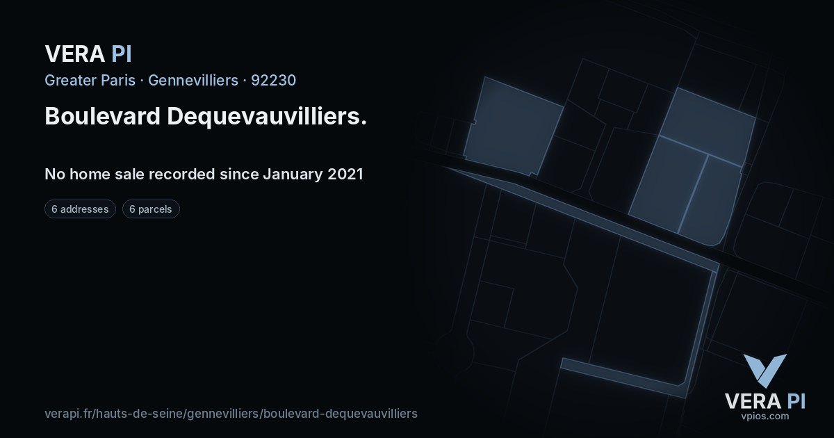 Boulevard Dequevauvilliers, Gennevilliers at night – every parcel coloured by the prices around it, the street's own parcels lit