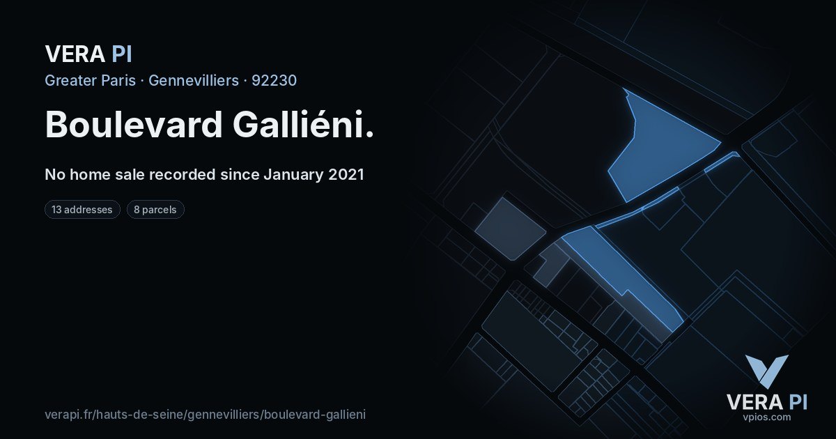 Boulevard Galliéni, Gennevilliers at night – every parcel coloured by the prices around it, the street's own parcels lit