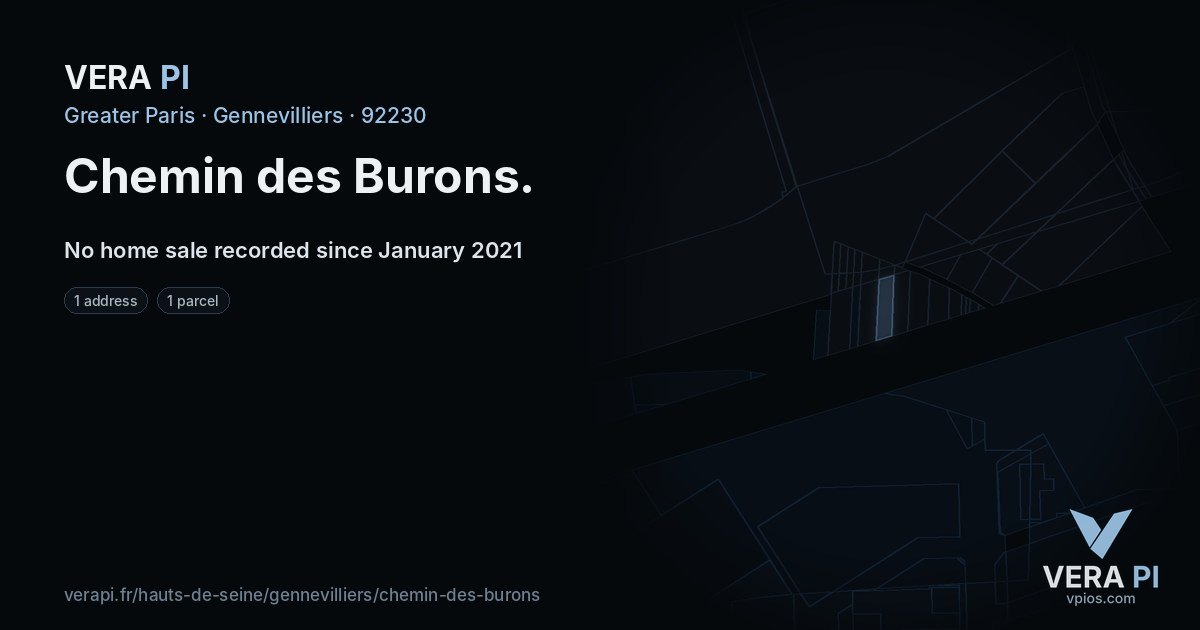 Chemin des Burons, Gennevilliers at night – every parcel coloured by the prices around it, the street's own parcels lit