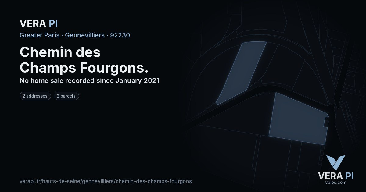 Chemin des Champs Fourgons, Gennevilliers at night – every parcel coloured by the prices around it, the street's own parcels lit