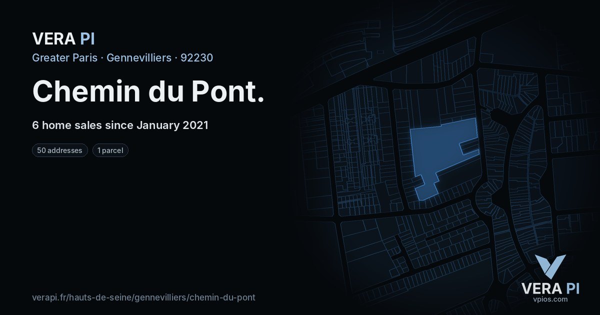Chemin du Pont, Gennevilliers at night – every parcel coloured by the prices around it, the street's own parcels lit