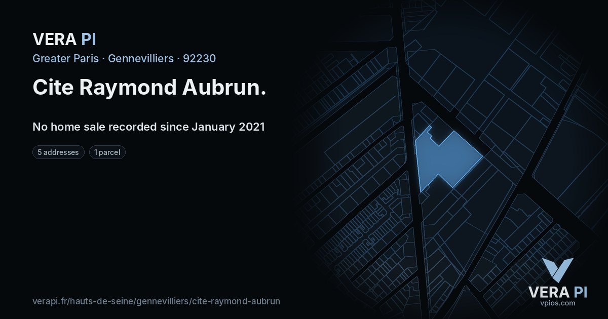 Cite Raymond Aubrun, Gennevilliers at night – every parcel coloured by the prices around it, the street's own parcels lit