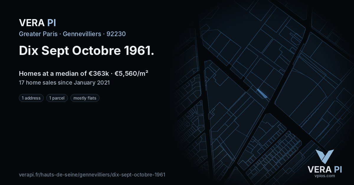 Dix Sept Octobre 1961, Gennevilliers at night – every parcel coloured by the prices around it, the street's own parcels lit
