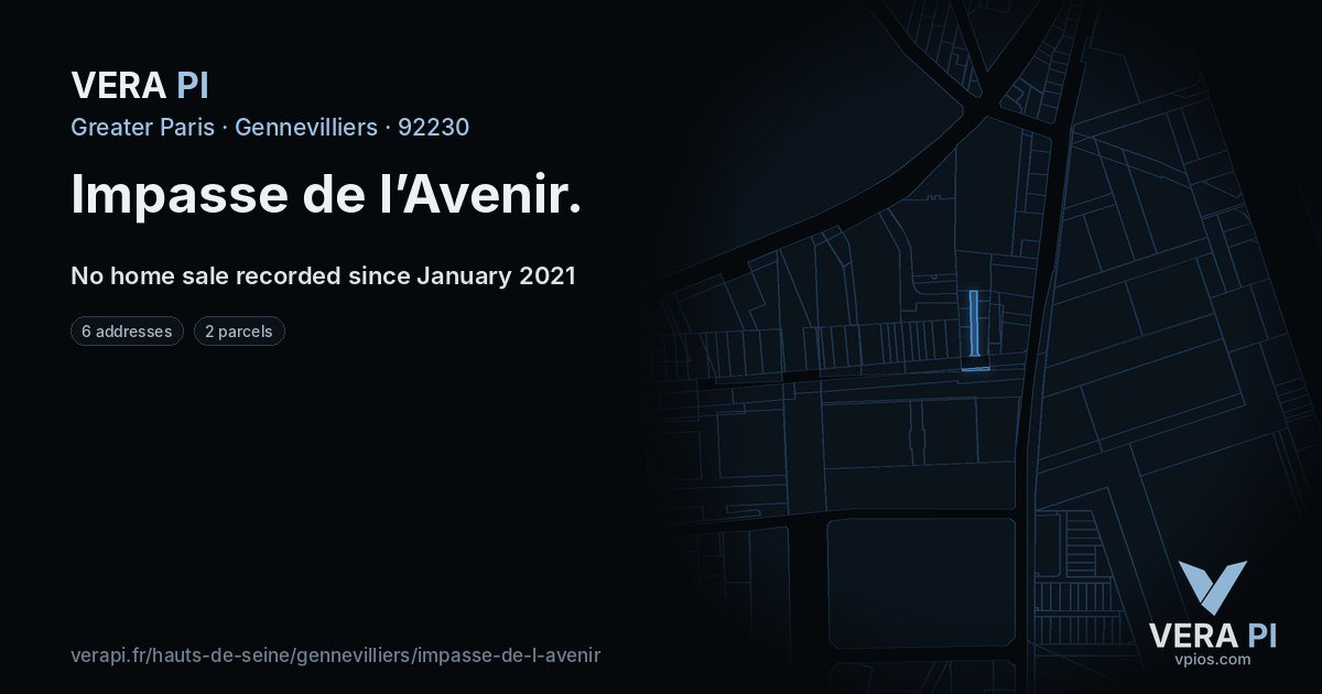 Impasse de l’Avenir, Gennevilliers at night – every parcel coloured by the prices around it, the street's own parcels lit