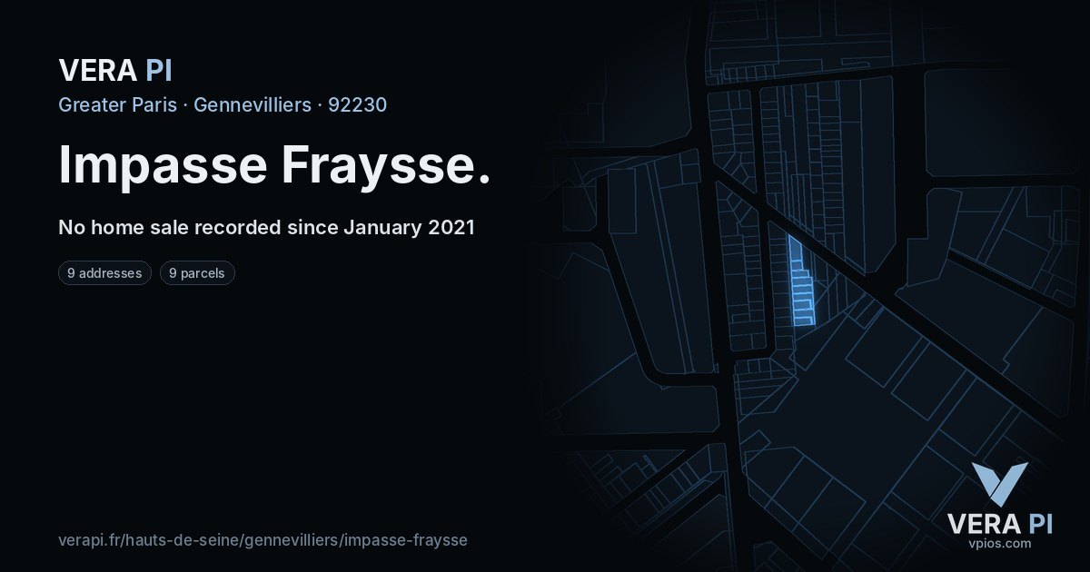 Impasse Fraysse, Gennevilliers at night – every parcel coloured by the prices around it, the street's own parcels lit