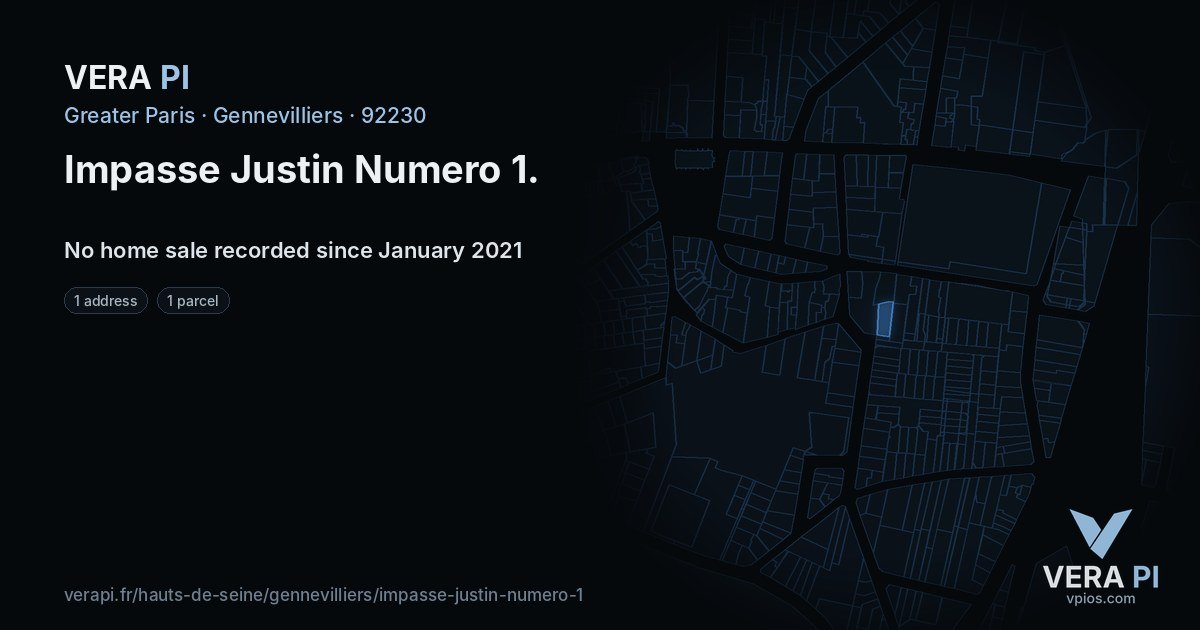 Impasse Justin Numero 1, Gennevilliers at night – every parcel coloured by the prices around it, the street's own parcels lit