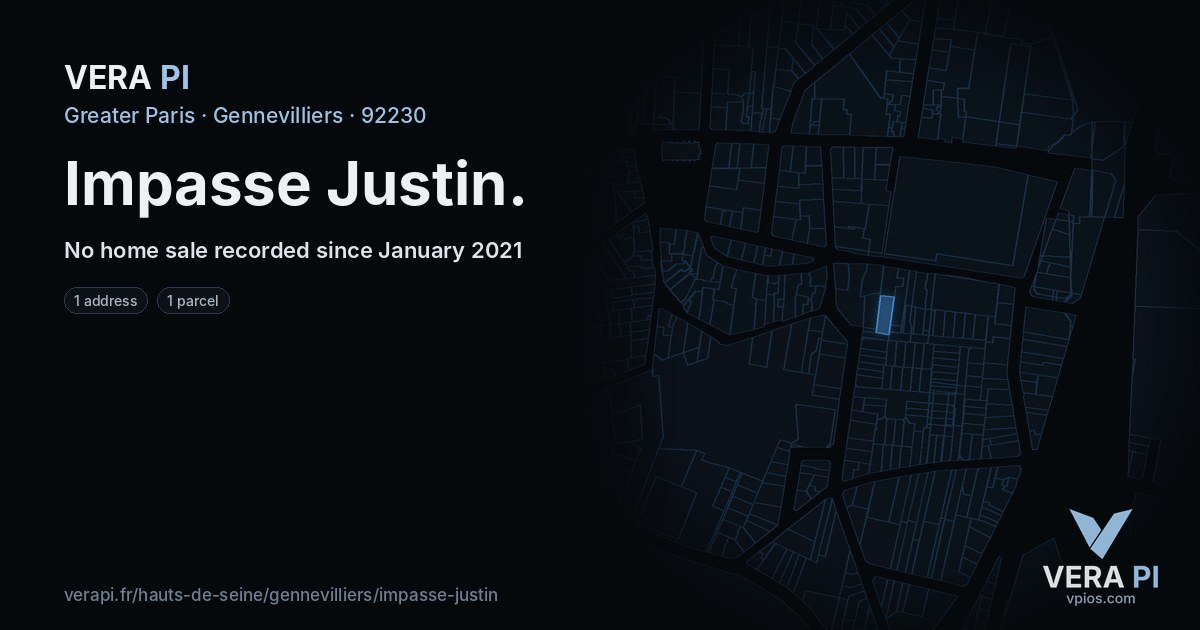 Impasse Justin, Gennevilliers at night – every parcel coloured by the prices around it, the street's own parcels lit
