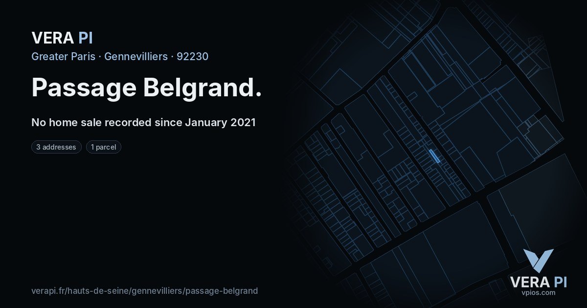 Passage Belgrand, Gennevilliers at night – every parcel coloured by the prices around it, the street's own parcels lit