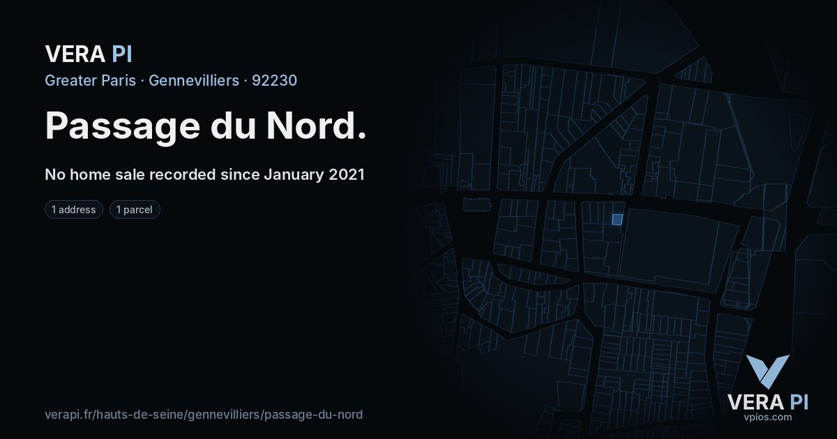 Passage du Nord, Gennevilliers at night – every parcel coloured by the prices around it, the street's own parcels lit