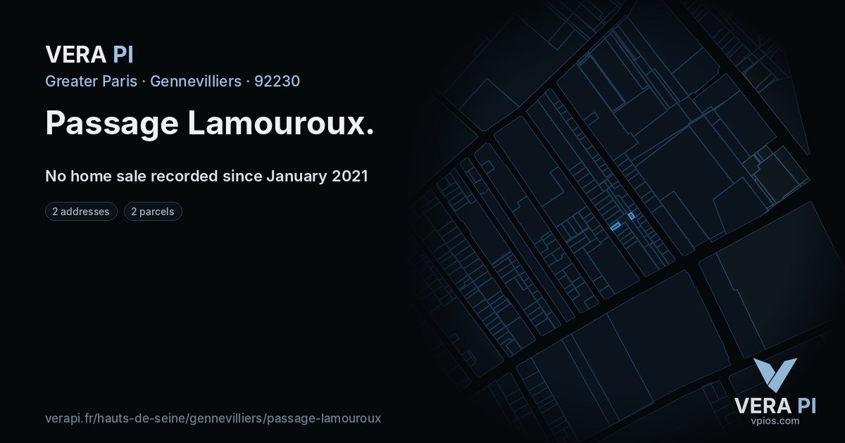 Passage Lamouroux, Gennevilliers at night – every parcel coloured by the prices around it, the street's own parcels lit