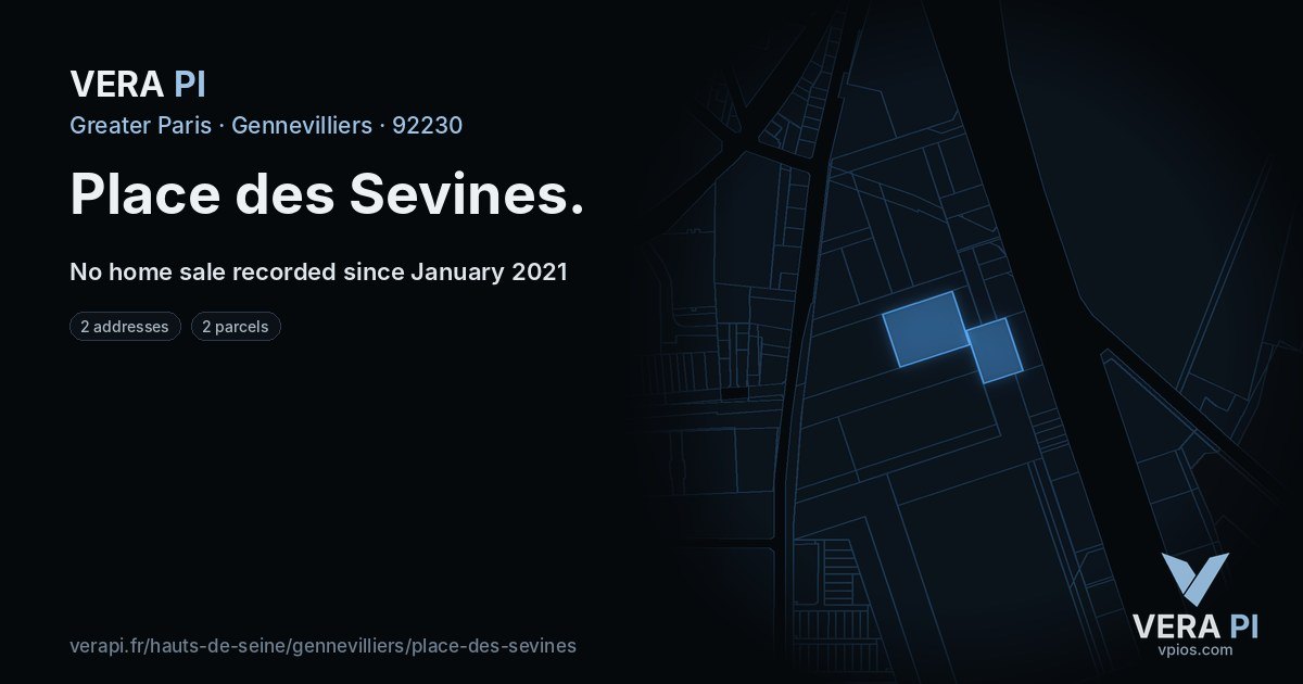 Place des Sevines, Gennevilliers at night – every parcel coloured by the prices around it, the street's own parcels lit