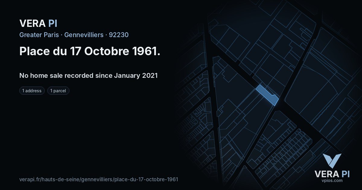 Place du 17 Octobre 1961, Gennevilliers at night – every parcel coloured by the prices around it, the street's own parcels lit