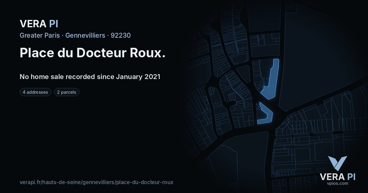 Place du Docteur Roux, Gennevilliers at night – every parcel coloured by the prices around it, the street's own parcels lit