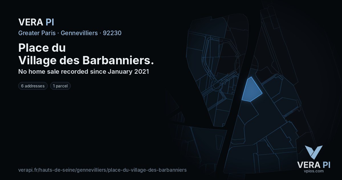 Place du Village des Barbanniers, Gennevilliers at night – every parcel coloured by the prices around it, the street's own parcels lit