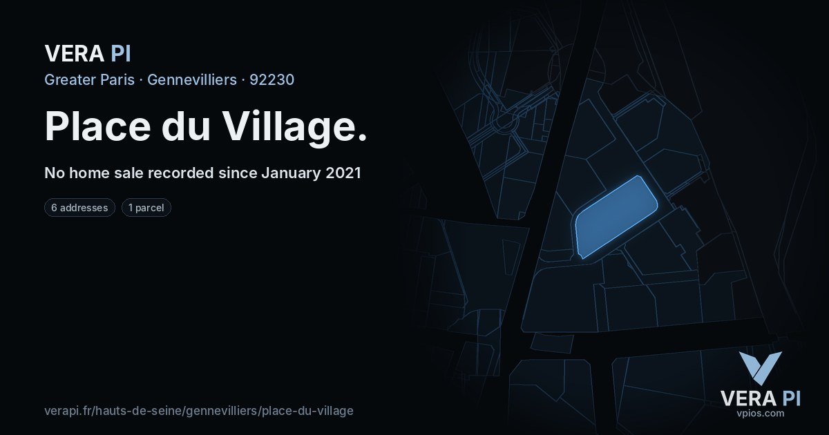 Place du Village, Gennevilliers at night – every parcel coloured by the prices around it, the street's own parcels lit