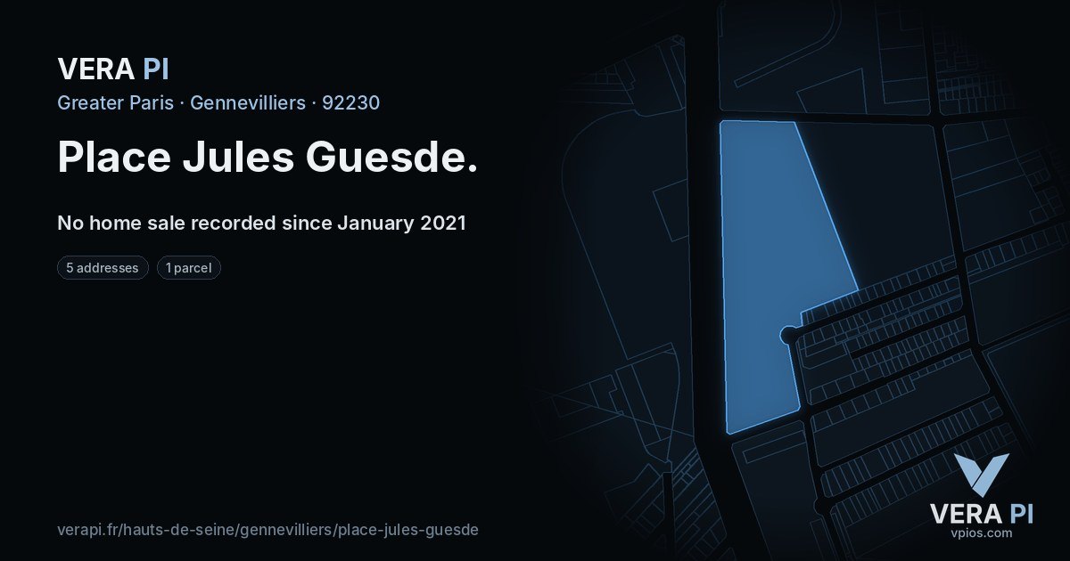 Place Jules Guesde, Gennevilliers at night – every parcel coloured by the prices around it, the street's own parcels lit