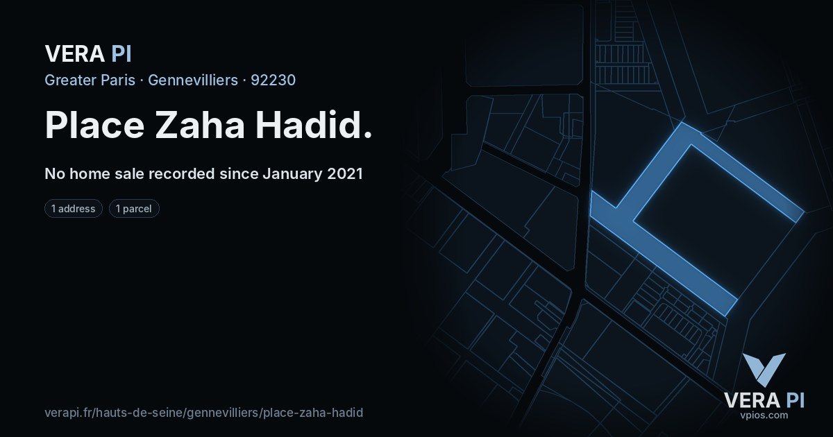 Place Zaha Hadid, Gennevilliers at night – every parcel coloured by the prices around it, the street's own parcels lit