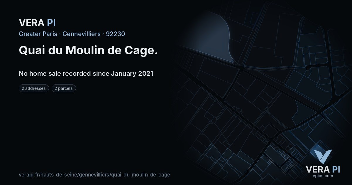 Quai du Moulin de Cage, Gennevilliers at night – every parcel coloured by the prices around it, the street's own parcels lit