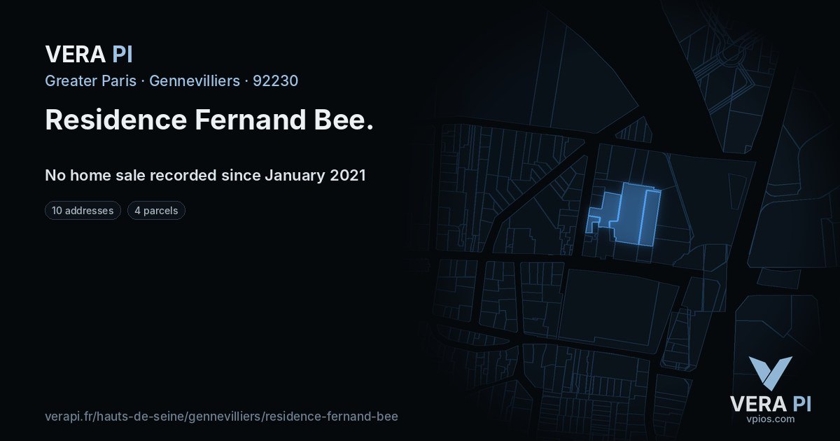 Residence Fernand Bee, Gennevilliers at night – every parcel coloured by the prices around it, the street's own parcels lit