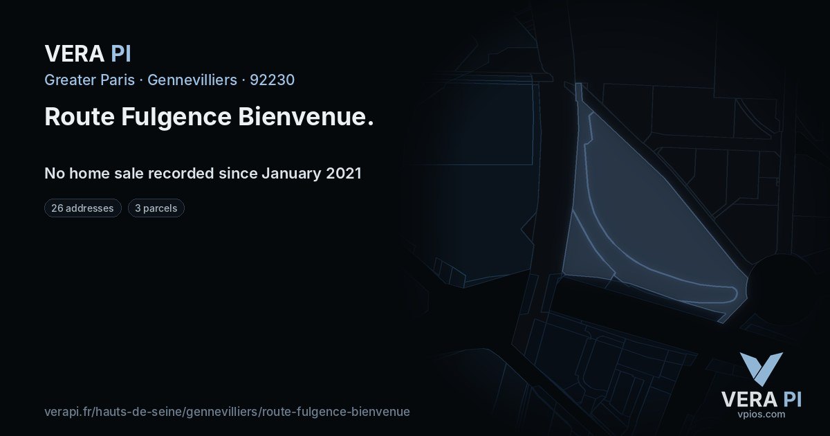 Route Fulgence Bienvenue, Gennevilliers at night – every parcel coloured by the prices around it, the street's own parcels lit