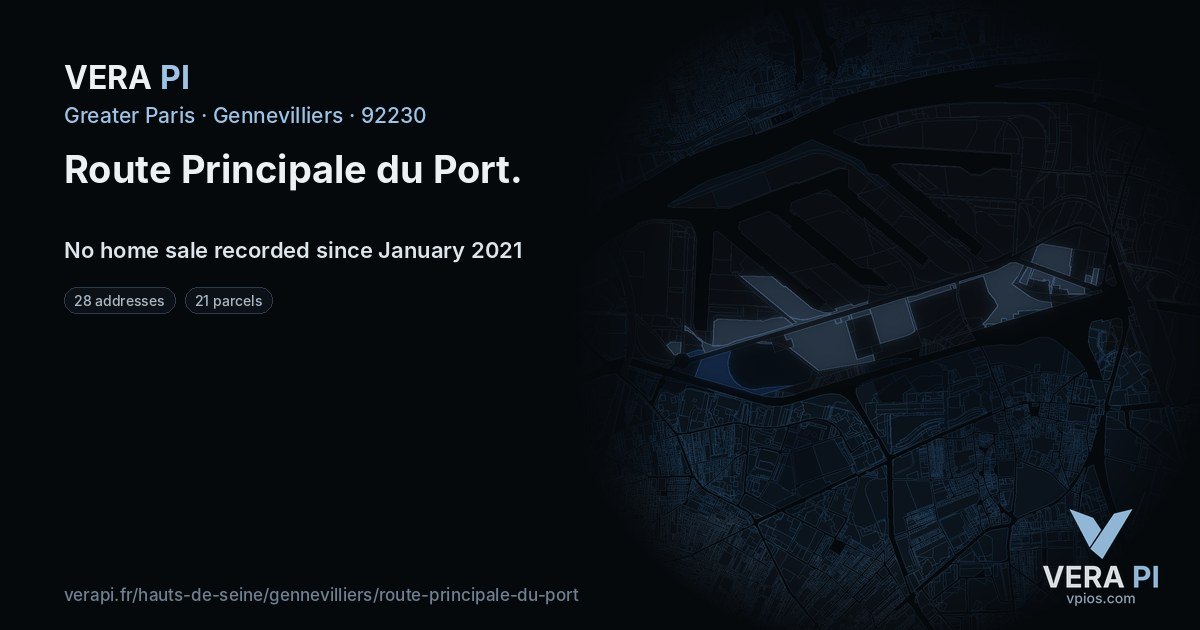 Route Principale du Port, Gennevilliers at night – every parcel coloured by the prices around it, the street's own parcels lit