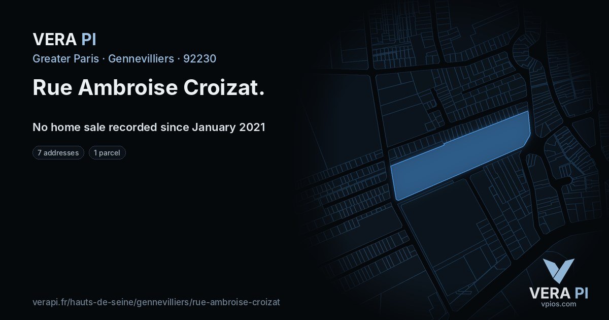 Rue Ambroise Croizat, Gennevilliers at night – every parcel coloured by the prices around it, the street's own parcels lit