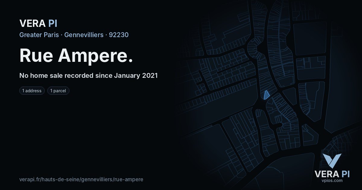 Rue Ampere, Gennevilliers at night – every parcel coloured by the prices around it, the street's own parcels lit