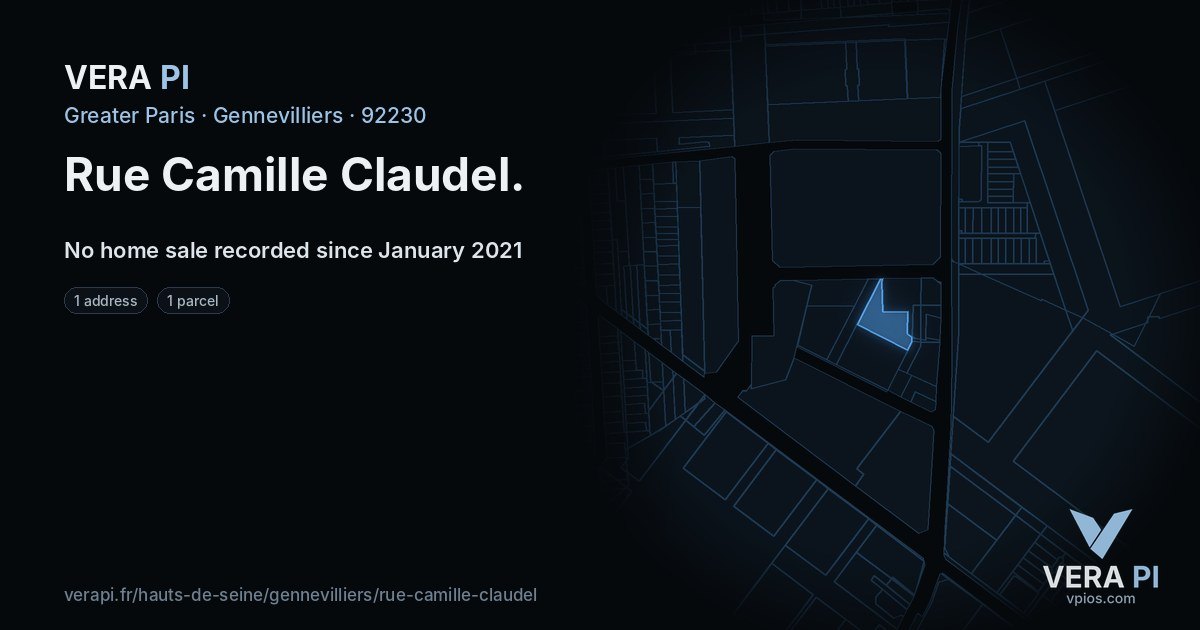 Rue Camille Claudel, Gennevilliers at night – every parcel coloured by the prices around it, the street's own parcels lit