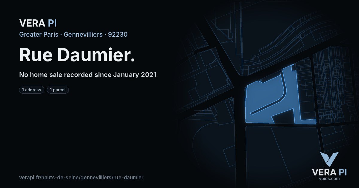 Rue Daumier, Gennevilliers at night – every parcel coloured by the prices around it, the street's own parcels lit