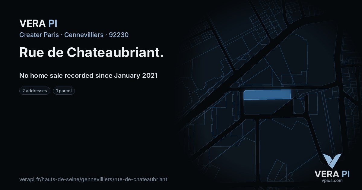 Rue de Chateaubriant, Gennevilliers at night – every parcel coloured by the prices around it, the street's own parcels lit