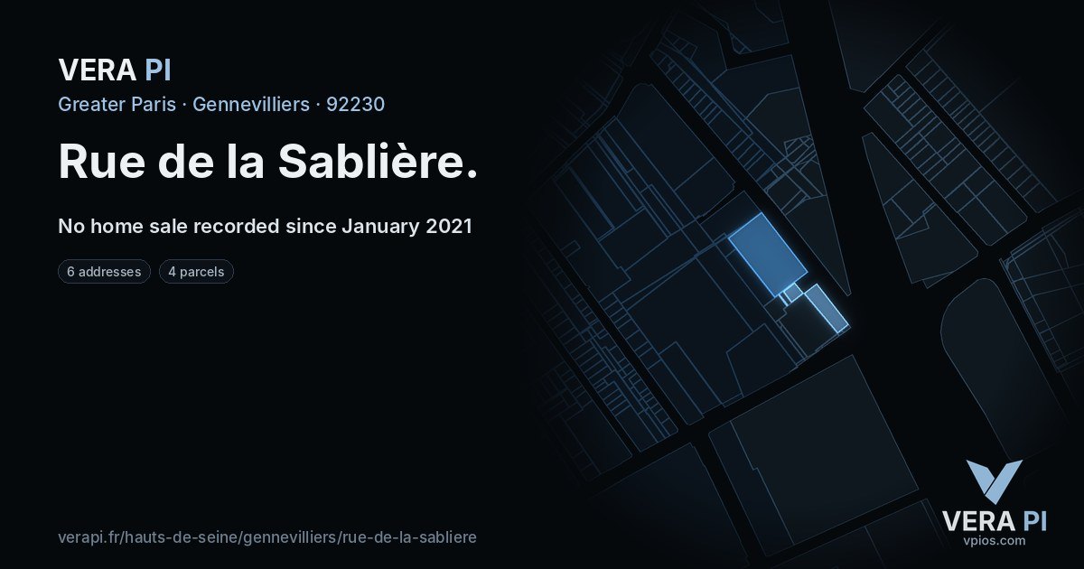Rue de la Sablière, Gennevilliers at night – every parcel coloured by the prices around it, the street's own parcels lit