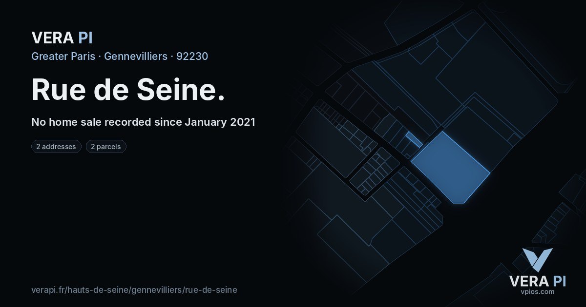Rue de Seine, Gennevilliers at night – every parcel coloured by the prices around it, the street's own parcels lit