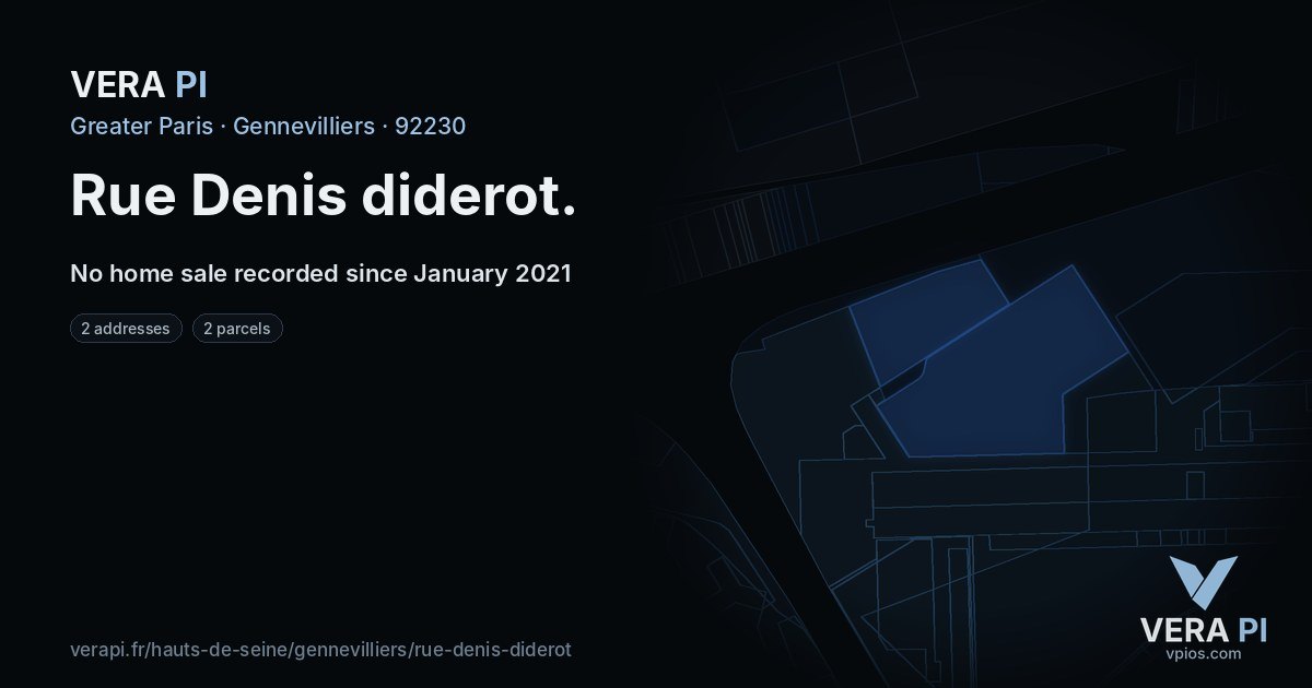Rue Denis diderot, Gennevilliers at night – every parcel coloured by the prices around it, the street's own parcels lit