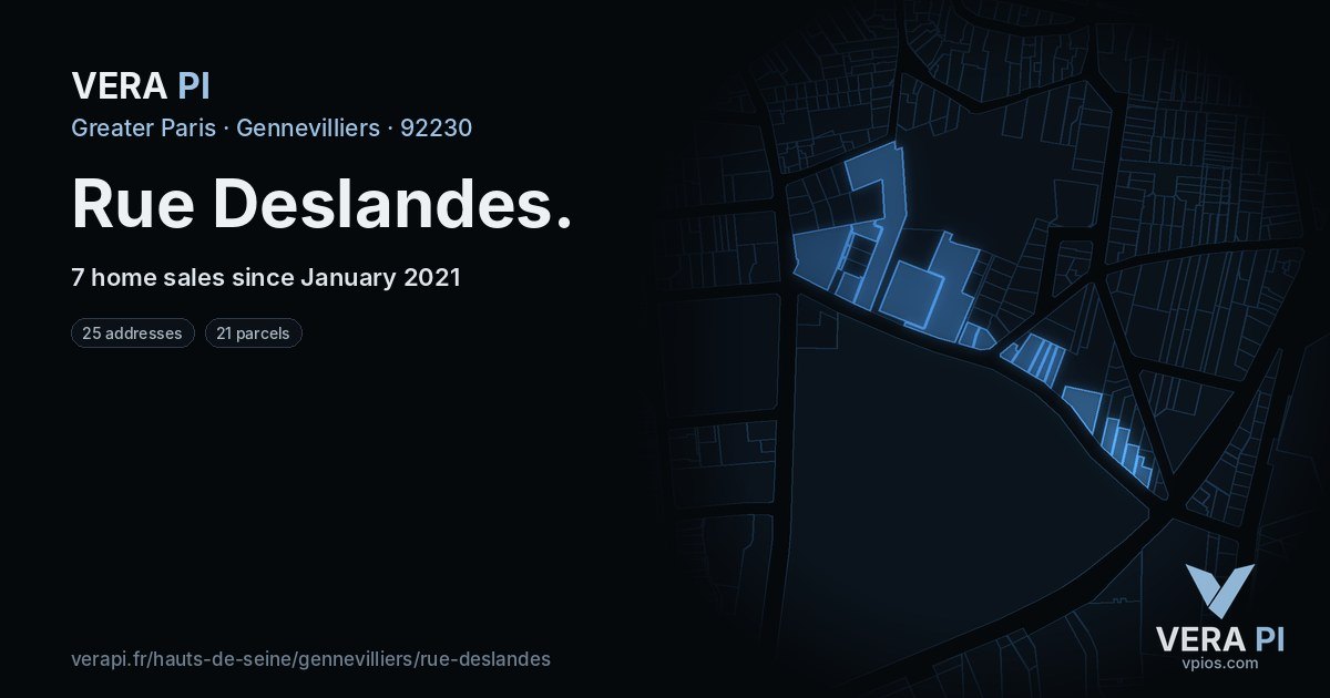 Rue Deslandes, Gennevilliers at night – every parcel coloured by the prices around it, the street's own parcels lit