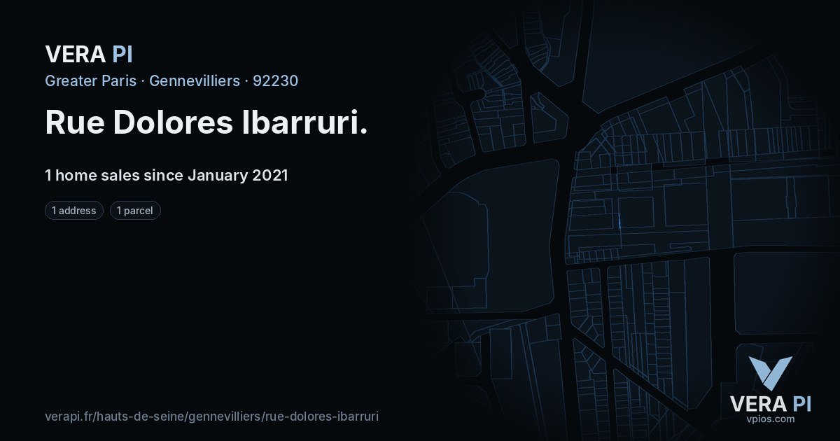 Rue Dolores Ibarruri, Gennevilliers at night – every parcel coloured by the prices around it, the street's own parcels lit