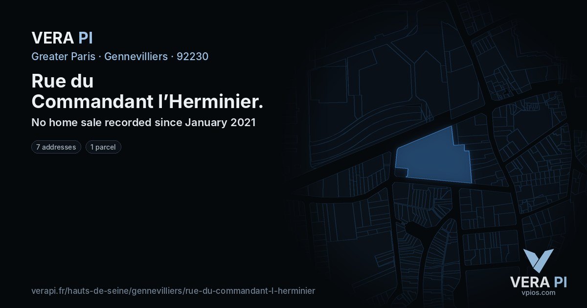 Rue du Commandant l’Herminier, Gennevilliers at night – every parcel coloured by the prices around it, the street's own parcels lit